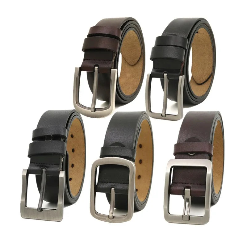 LQbelt Cowhide Genuine Leather Belt Men's Pin Buckle Belts Fashion Male Belt for Man Jeans OEM Factory Custom LOGO