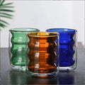 Hot Sale Wave Shape Coffee Mug Hot Product Coffee Glass Cup Double Wall Insulated Various Colour Glass Tea Cup