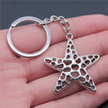 WYSIWYG 40x37mm Zinc Alloy Antique Silver Plated Starfish Key Chain Souvenirs Gift for Women P1-ABD-C10981