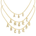 Stainless Steel Chain Diamond Zircon 26 Initial Tiny Letter Pendant Necklace