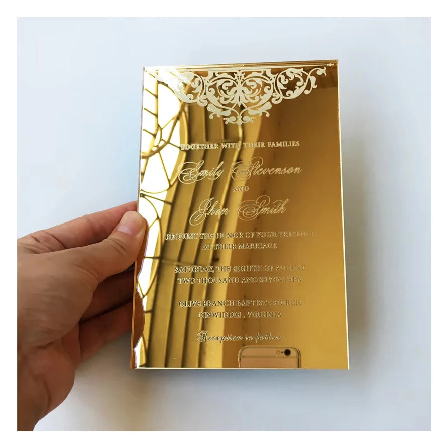 Luxury Elegant Hardcover Small Invite Sweet 16 Invitations Gold Mirror Acrylic Wedding Card Event Invitation