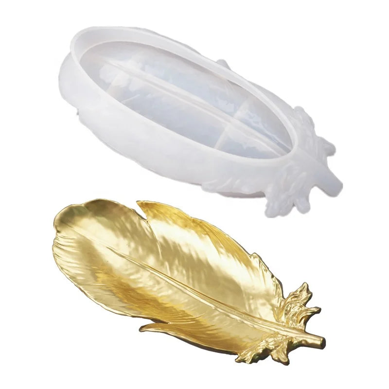 Hot Sale Feather Plate Resin Mold Trinket Dish Silicone Mold