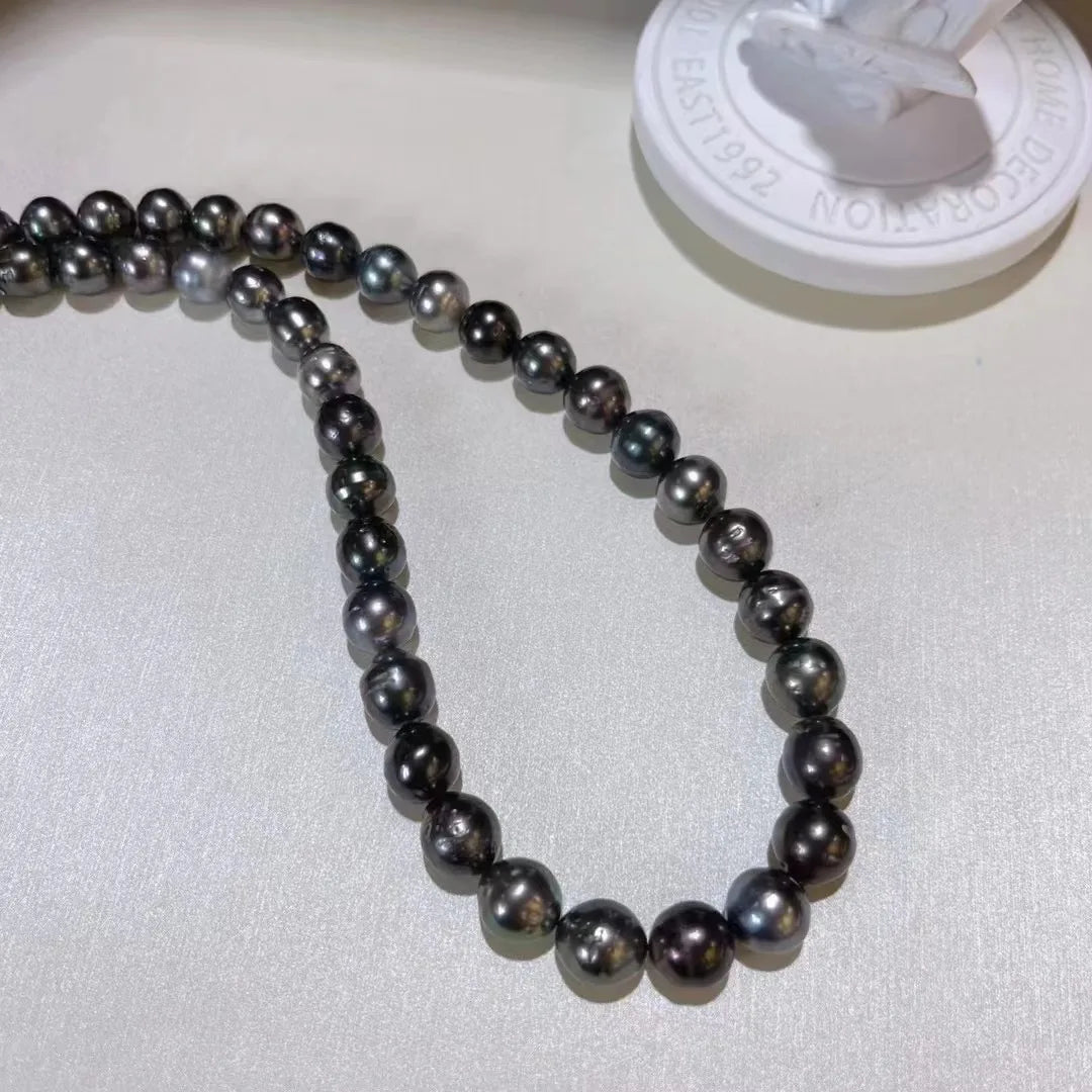 Fine Jewelry 8-9mm Seawater Black Tahiti String Pearl for Men Necklace MegaBDM