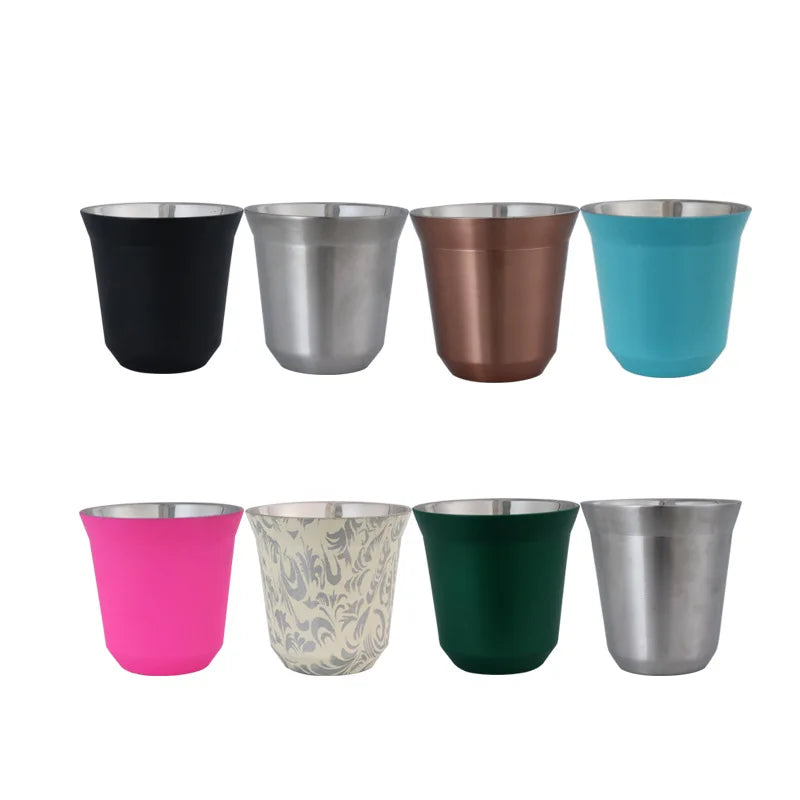 Custom 80ml 160ml Reusable Shot Glass Tumbler Double Wall Stainless Steel Heat Resistant Mini Carafe Coffee Vacuum Cup