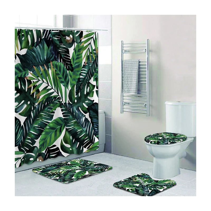 Shower Curtain Sets 4 Pieces Bath Mat Set with Bath Rug Toilet Cover Floor MatWaterproof Bathroom Curtain