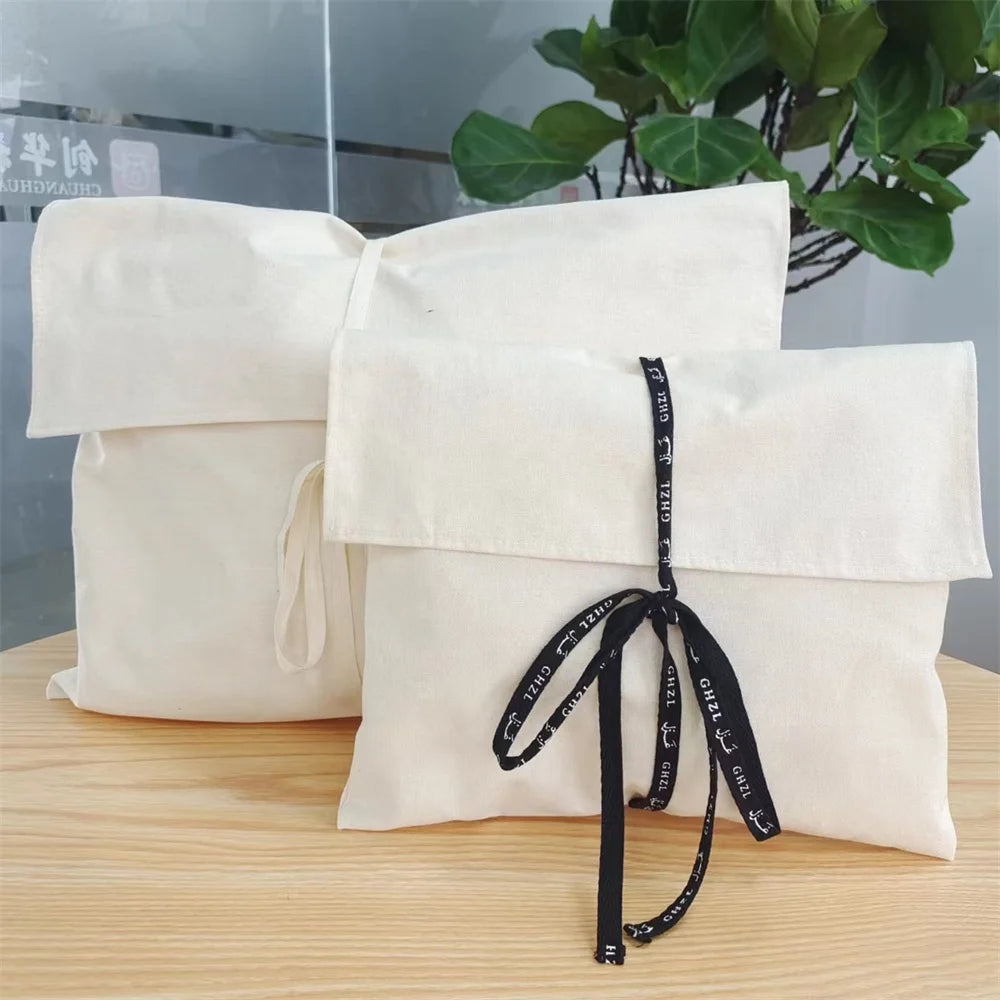 Chuanghua Wholesale Envelope Canvas Bag Recyclable Belt Pillow Packing Pouch With Bow Dust Canvas Cotton Envelope Gift Bag