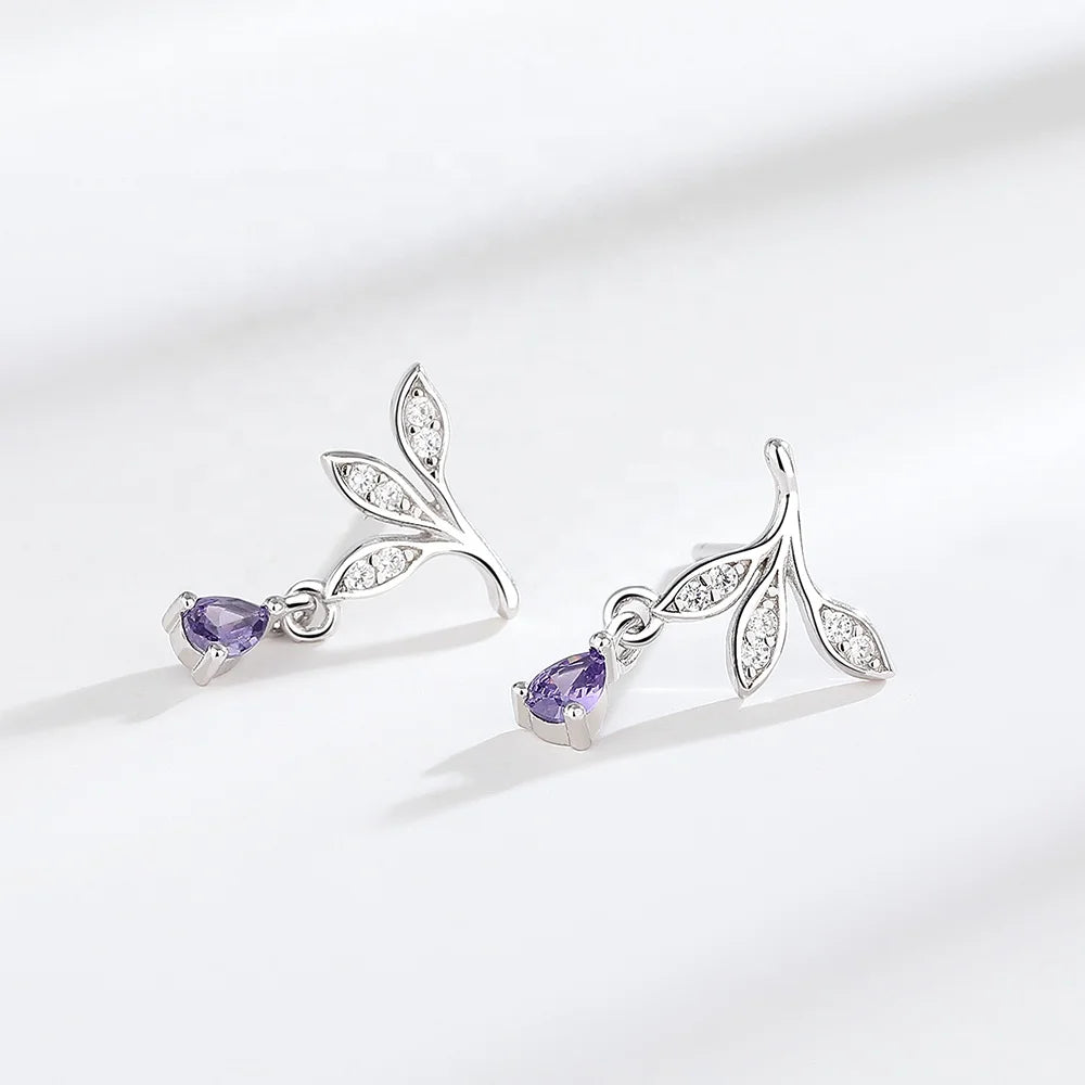 Elegant Jewelry 925 Silver Waterdrop Shape Leaf Earrings