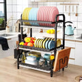 Large Capacity 3-Tier Stainless Steel Kitchen Rack Metal Carbon Steel Drain Rack for Dish Storage Dish Drainer Drying Premium 3