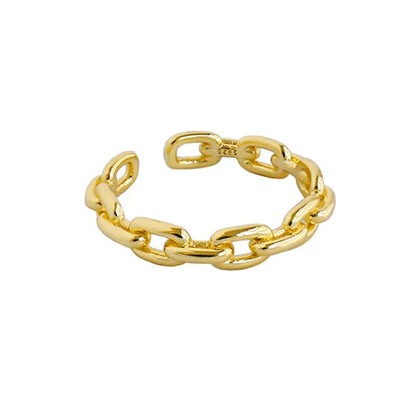 S925 Sterling Silver Gold Plated Chain Shape Personalized Jewelry Open Adjustable Rings for Women JF241