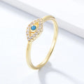 FuLsun Hot Sell Fashion Jewelry 925 Sterling Silver 14K Gold Plated Cubic Zirconia Blue Eye Ring Women
