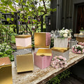 Popular Gold Square Gift Packaging Box with Striped Pattern 3 Piece Set-Rose Flower Box Glossy Lamination for Valentine's Day
