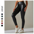 Women's Soft P U High Waist Leggings Plus Size Black Shiny Skinny Pants with Elastic Waist Solid Pattern Wholesale Pockets Pants