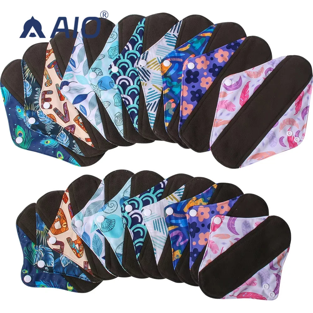 Reusable Feminine Organic Sanitary Menstrual Period Pads Gray Bamboo Charcoal Lining Gray Microfiber Fabric Washable