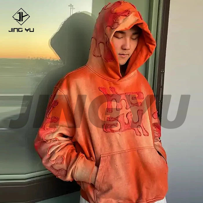 Custom Cotton No String Graphic Heavyweight Distressed Patch Cut and Sew Vintage Streetwear Acid Washed Sun Fade Hoodie