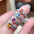 925 Sterling Silver Natural Gemstone Oval Cut Classic Wedding Women's Luxury Fashion Ring