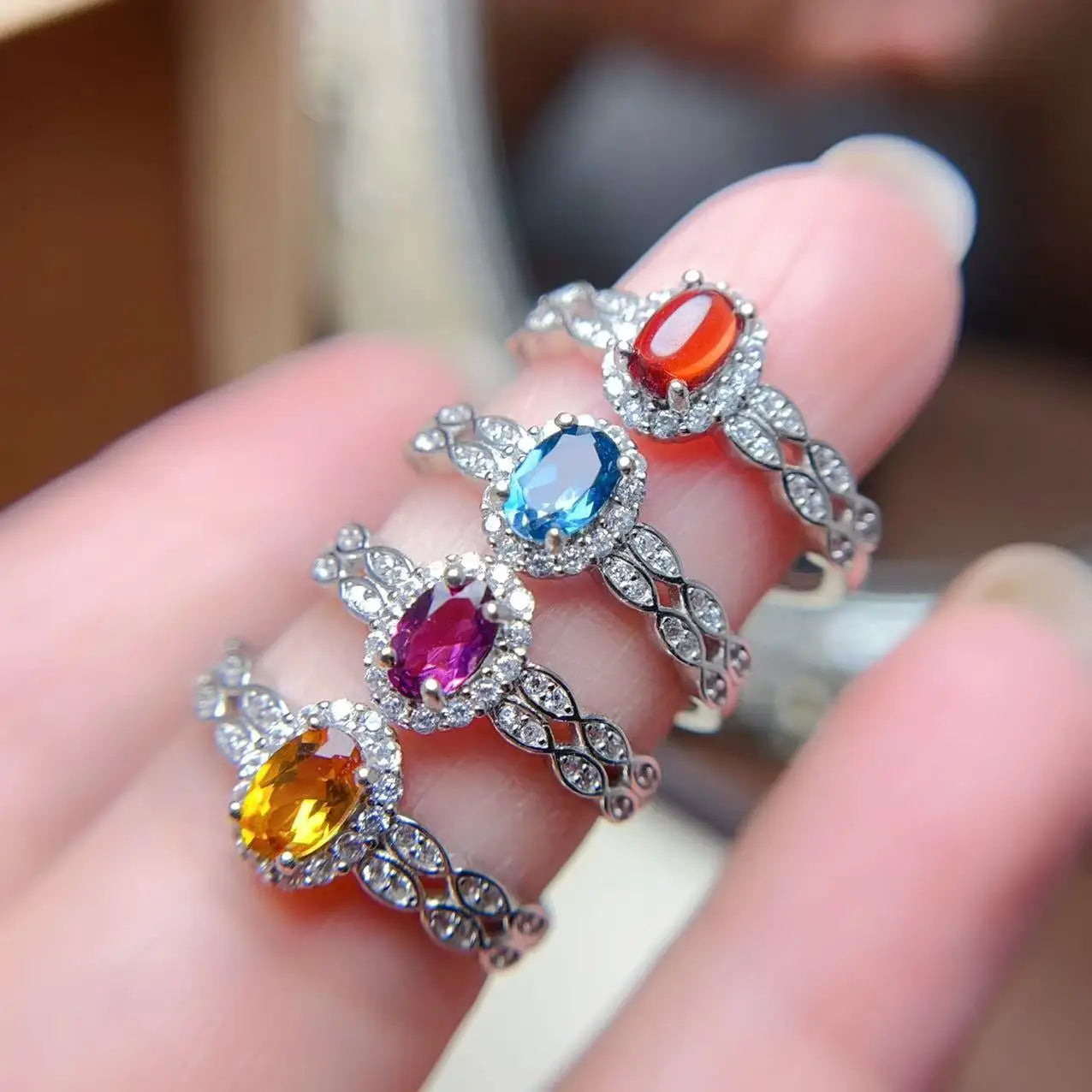 925 Sterling Silver Natural Gemstone Oval Cut Classic Wedding Women's Luxury Fashion Ring