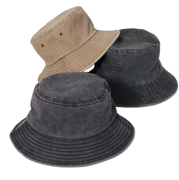 Multi-Color Washed Cotton Bucket Hat for Men Women Daily Use Sports Summer Travel Beach Sun Protection Casual Scene Denim Fabric
