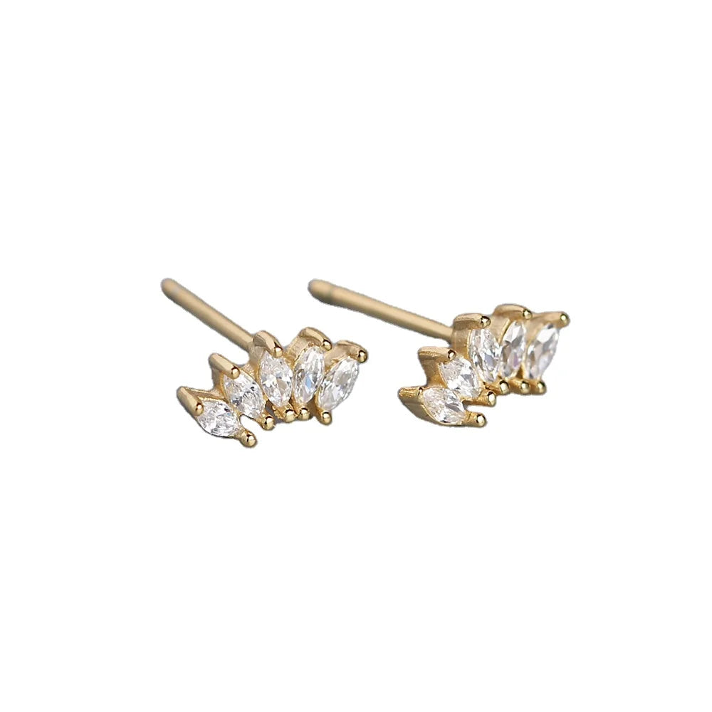 Rainbowking Luxury S925 Sterling Silver Horse Eye Earrings Gold Plated Zircon Fan Stud Inlaid Stone Versatile Rainb
