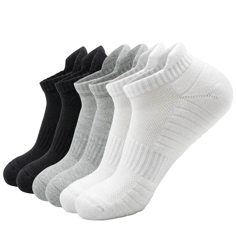 Performance Men Cushioned Terry Sole Ankle Sports Socks for Athletic Running Fitness with Heel Tab