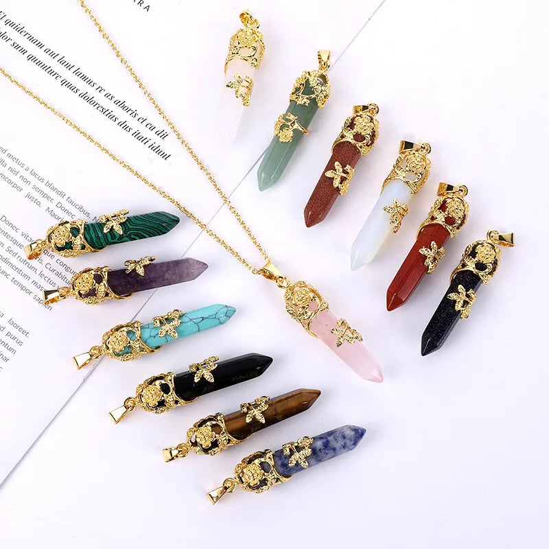 Natural Stone Crystal Necklace Rose Flower Gold Crystals Healing Stones Necklaces Raw Crystal Jewelry Necklace