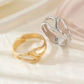 Glossy Dual Layer Wavy Metal Bangle Two Tone Abstract Curve Spring Hinged Cuff Bracelet Elegant Daily Fashion Accessories