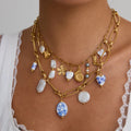 J&D Rhinestone Pearl Shell Little Flower Fish Conch White Heart Charms Necklace