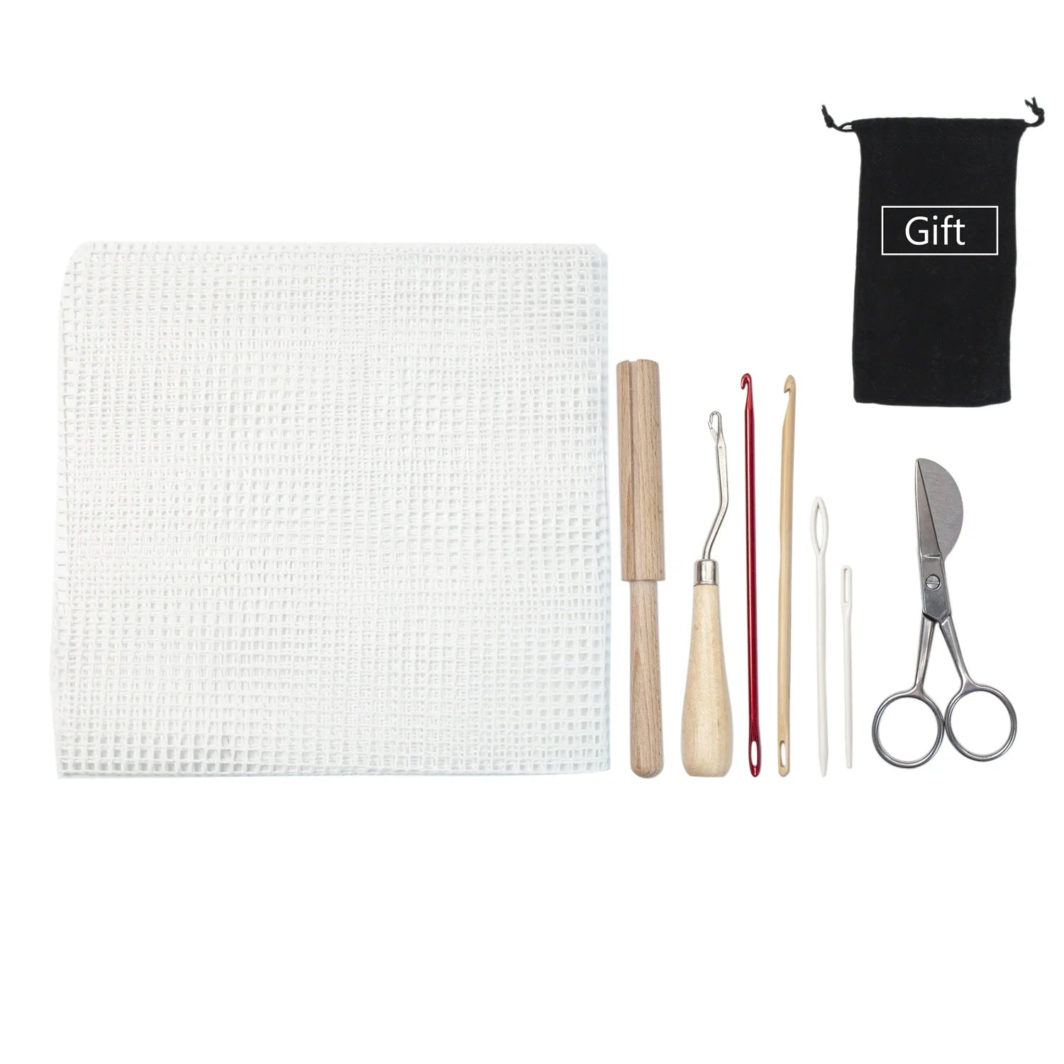 25*25*3cm 8 PCS Mesh Canvas Kit with Latch Hook Tools Silver Scissor PP Bag DIY Rug Hooking Tapestry