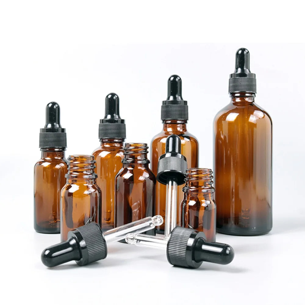 Amber Glass Bottle with Anti-Theft Cap 5ml 100ml Sizes for Face Cream Essential Oil Serum Mascara Cosmetics Use