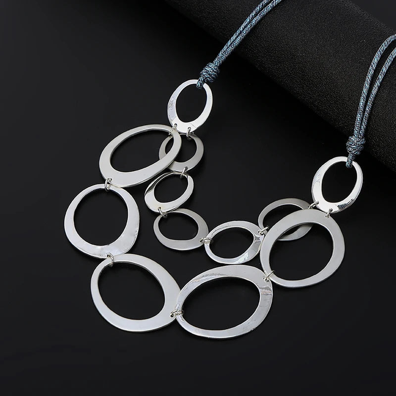 TongLing European Vintage Circular Short Necklace Interlocking Handmade String Necklace