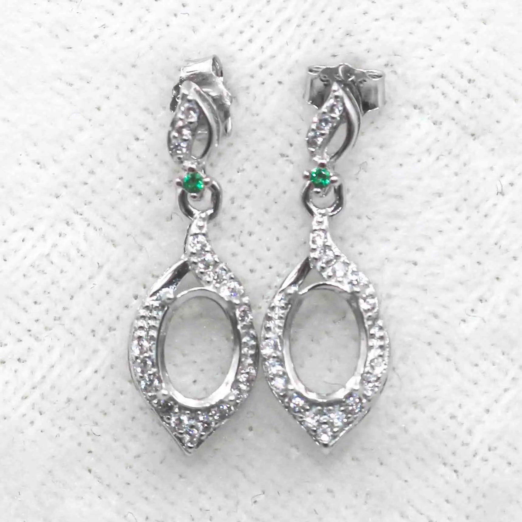 Sterling Silver 5*7mm Semi Mount Stud Eardrops Empty Frame Support Blank Setting S925 Base Without Center Stone DIY for Inlay