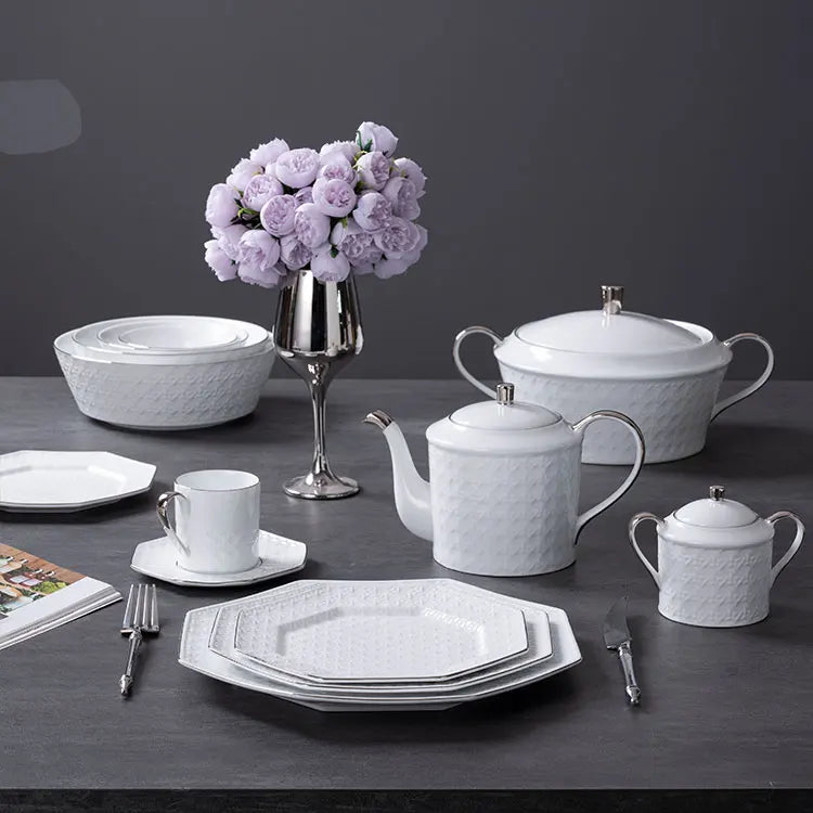 PITO Restaurant Wares Supplies Plates Porcelain Dinnerware Elegant Modern Design Ceramic Dinner Plates for Hotel & Wedding