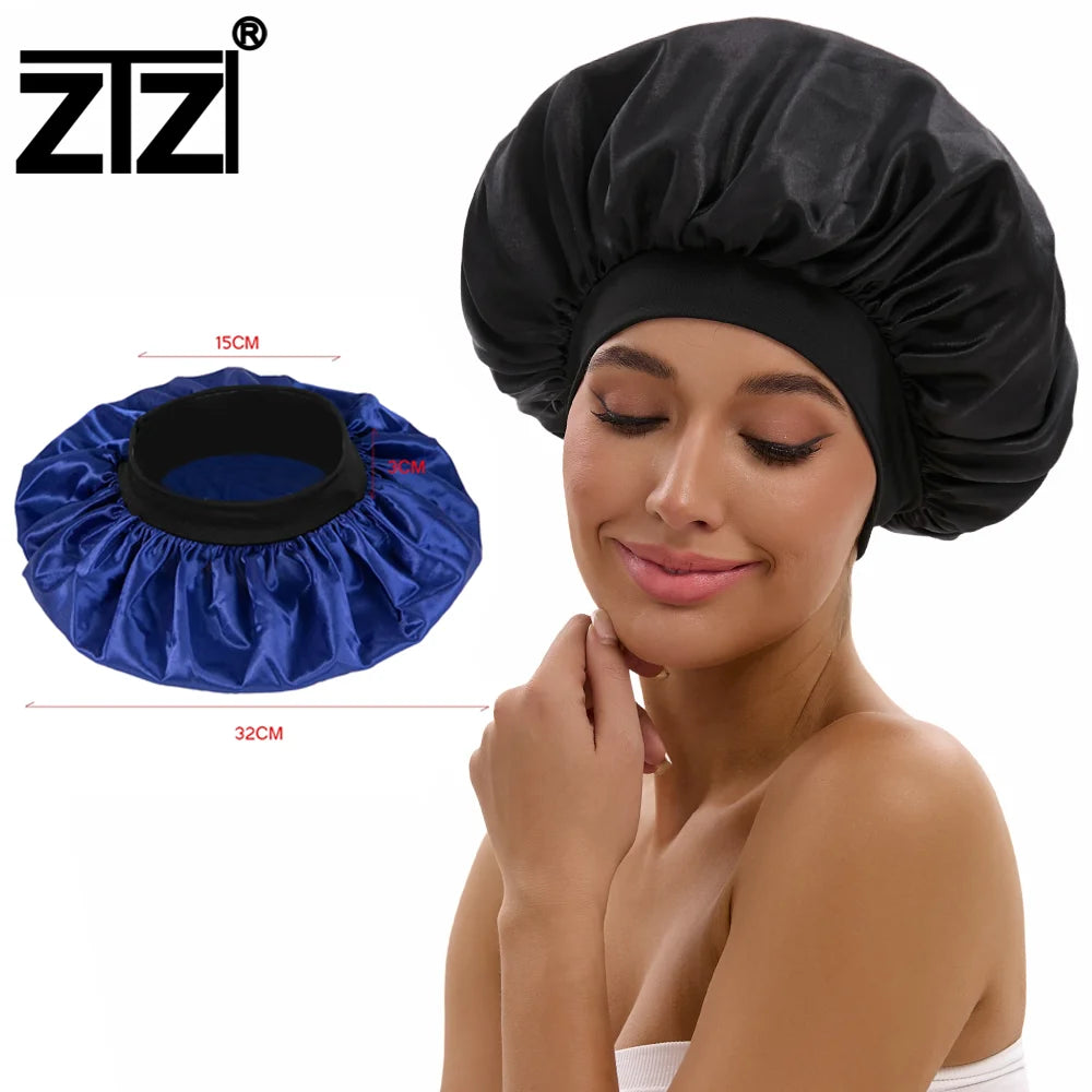 ZTZI Women's Satin Sleep Cap Hair Bonnet   with an Elastic Wide Band Bonnet for Woman and Man Bonnets Hair Caps