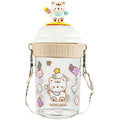 Madou Portable Cute Little Bear Kettle for Kids Leakproof Plastic Water Bottle with Strap for Camping for Milk Juice Drinking