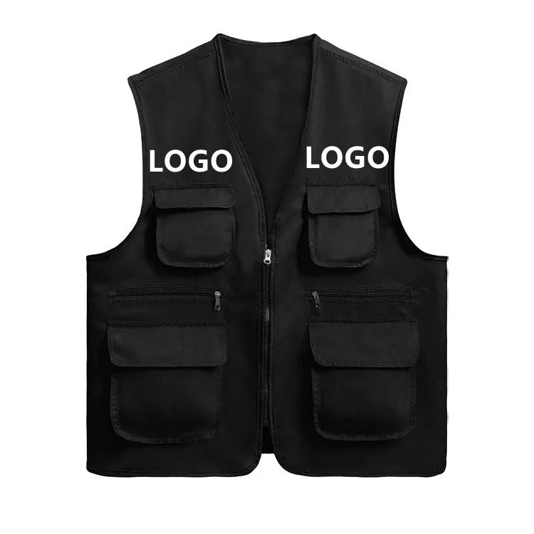 Men's Custom Reflective Safety Vest Hi Vis Workwear Mesh Clothes Zipper Multi-Pockets Fluorescent V-Neck Construction Breathable