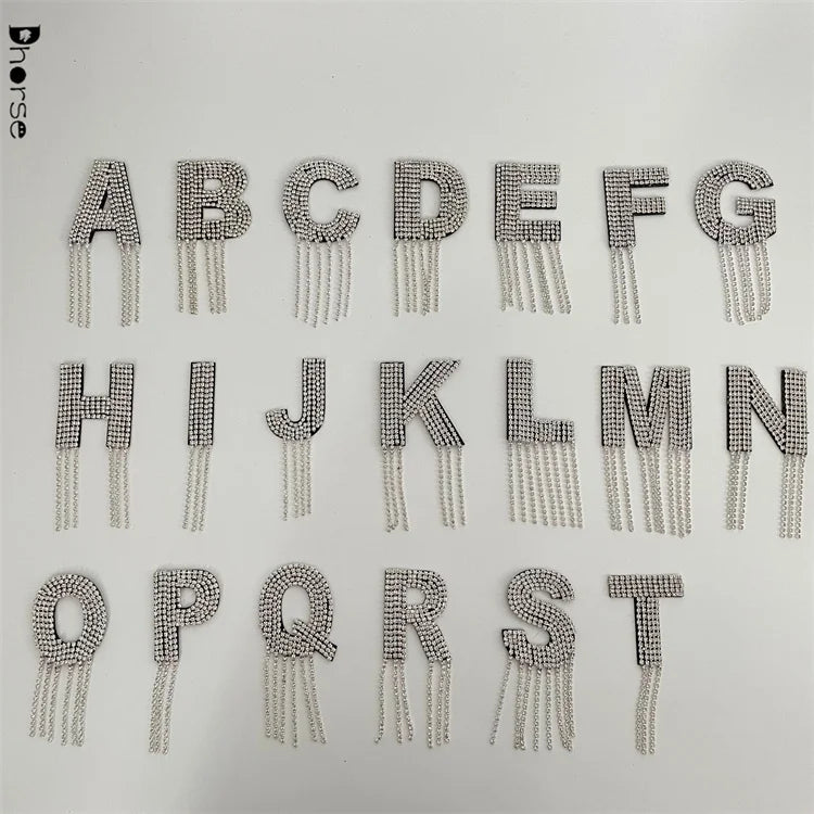 Factory Direct Hot Selling Appliqued Resin Iron-On Shiny Rhinestone Alphabet Letters Patch for Bags/Shoes/Clothes/Hats