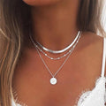 2022 Fashion Choker Necklace Statement Alloy Multilayer Necklace Simple Lotus Pendant Necklace for Women