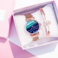 Ladies Quartz Wristwatch Set with Alloy Case Glass Dial Fashion Luxury Design Pointer Movement Bangle Bracelet Gift Box Included