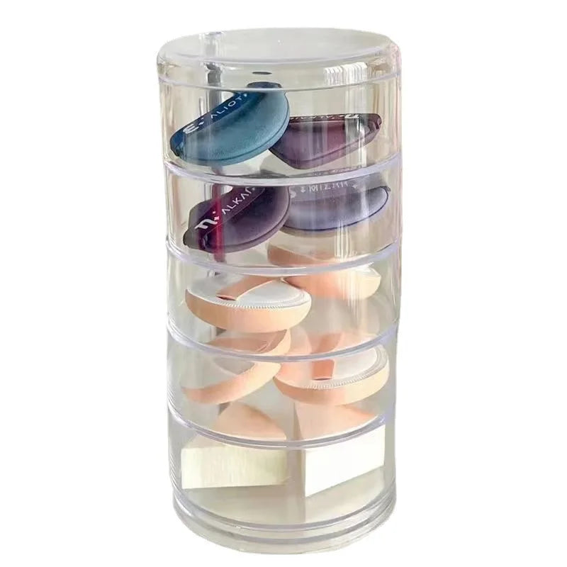 Rotatable Dustproof Transparent Desktop Makeup Puff Storage Box Breathable Storage Shelf