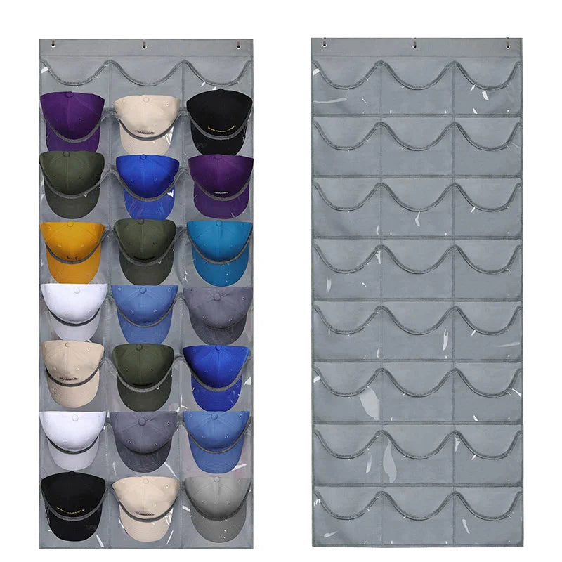 27-Pocket Fabric Hat Organizer for Baseball Caps Door Wall Cap Storage Rack Closet Hanger for Living Room Closet Door