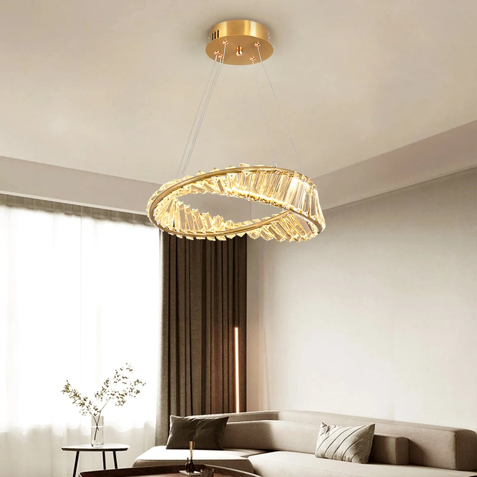 Customized Modern LED Dining Room Living Room Chandelier Change 3 Colors Crystal Pendant Lamp Hotel Apartment