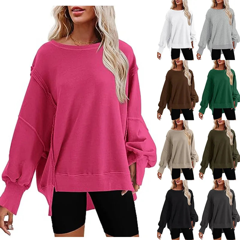 Wholesale Fashionable Design Oversized Long Sleeve Womens Tops Pullover Sweatshirt