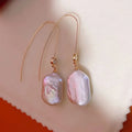 New Hypoallergenic Design Colorful Square Baroque Earrings Natural Freshwater Pearl Earrings White Agate Trendy Gold Plated AAAA