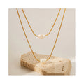 ERESI Design Thin Chain Elegant 18k Gold Plated Double Layered Freshwater Pearl Stainless Steel Pendant Necklace for Women
