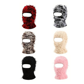 Hot Sale Full Face Cover One Hole Distressed Balaclava Designer Winter Knit Hat Grassy Balaclava Beanie Winter Ski Mask