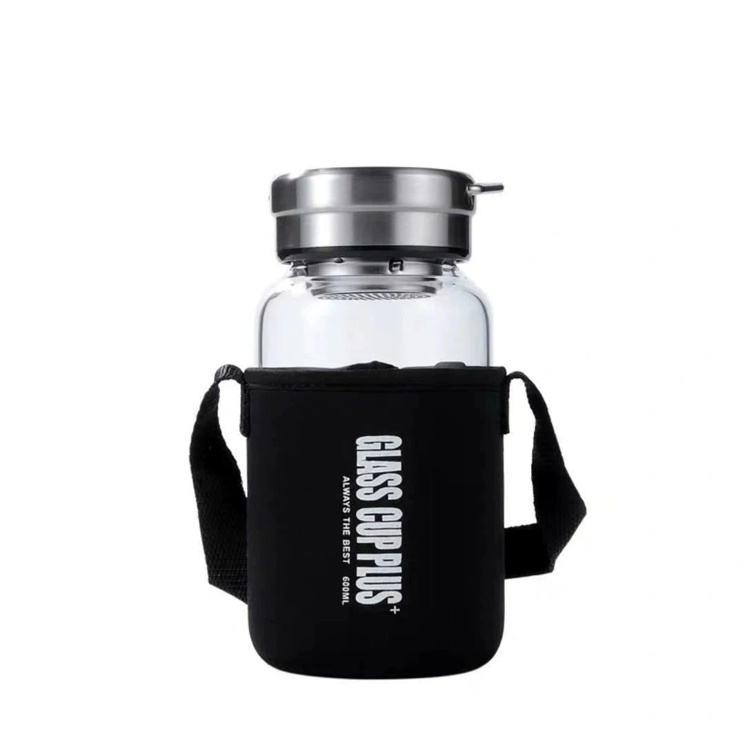 Reusable Borosilicate Outdoor Sports Large Capacity Glass Water Bottle with Tea Infuser and Handle