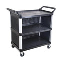 Hotel Kitchen Equipment Service Black Trolley With Door Plastic Dining Utility Cart 3 Layers Dish Collect Cart With Panel