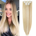 Highlights Blonde Women 22 Inches Straight Full Head 6 Pcs Hair Pieces Heat Resistance Synthetic Hair Clip in Hair Extensions