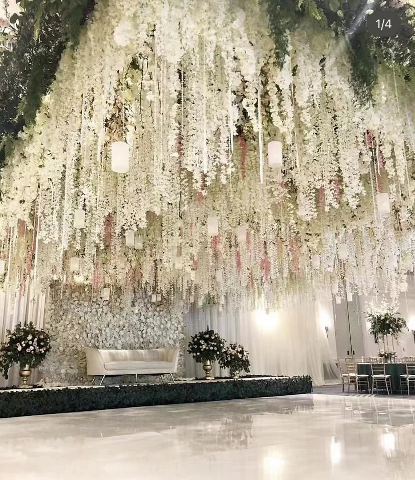 Q18 New Arrival Artificial Hanging Wisteria Flower Wall Flower Ceiling Eternal Wisteria for Wedding Home Decor