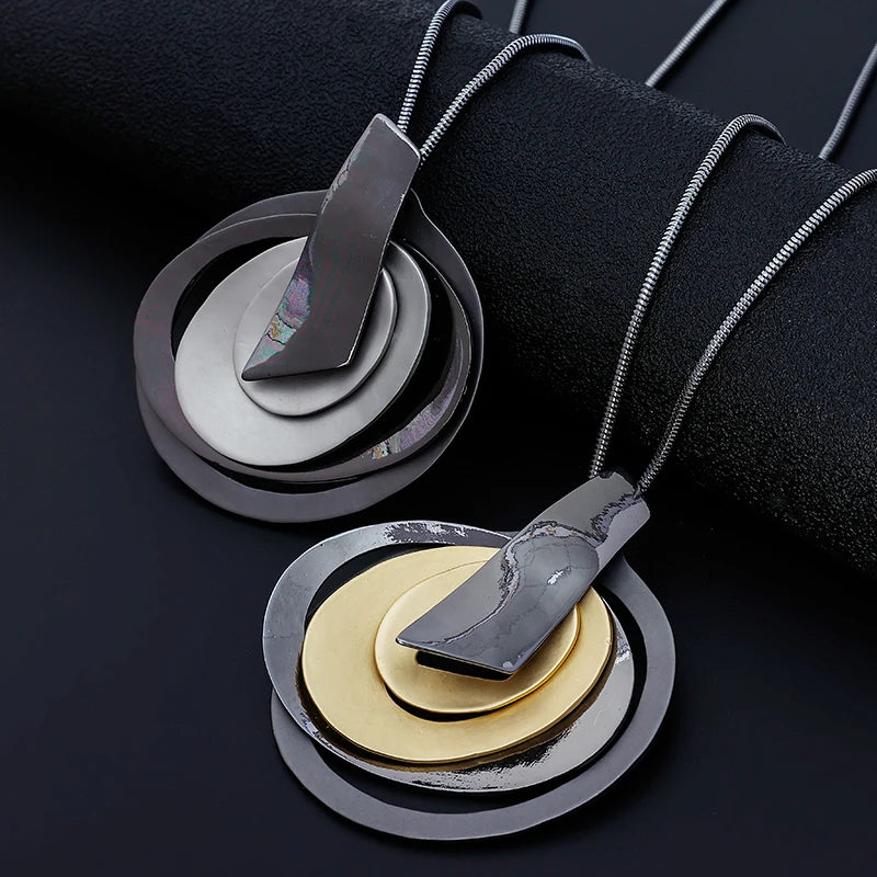TongLing European Vintage Hypoallergenic Long Sweater Necklace Circular Pendant Necklace for Daily Wearing