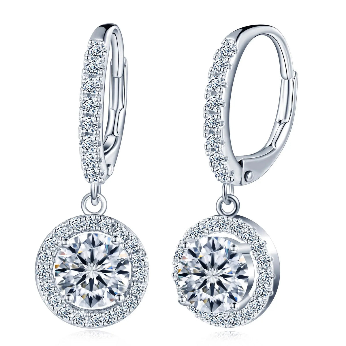 Luxury Round Dangle Hoop Earrings 1ct Diamond 925 Sterling Silver Ladies Mossanit Earrings for Women MegaBDM